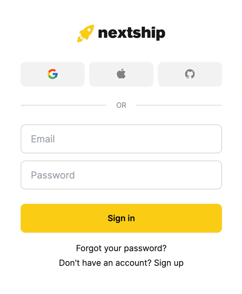 Nextship Auth UI Component Form Light